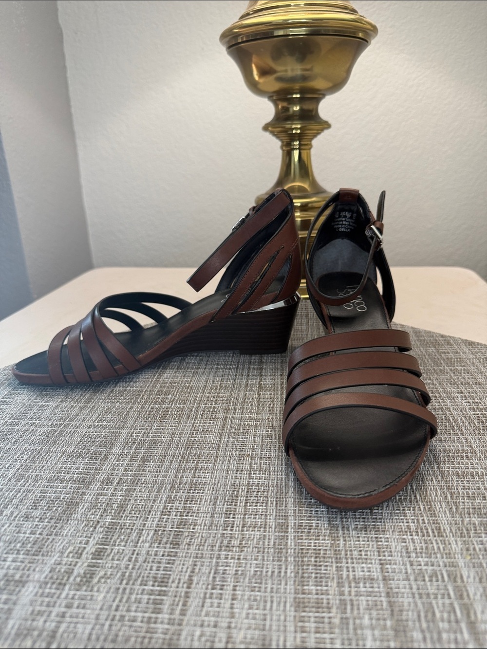 Women's Brown Leather Strappy Wedge Sandals